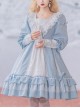 Elegant V-Neck Lace Lantern Sleeve Lace-Up Bow-Knot Decoration Classic Lolita Long-Sleeve Dress