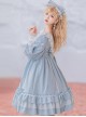 Elegant V-Neck Lace Lantern Sleeve Lace-Up Bow-Knot Decoration Classic Lolita Long-Sleeve Dress