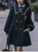 College Style Solid Color Striped Lapel Double-Breasted Japanese Thickened School Lolita Long-Sleeved Coat