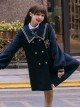 College Style Solid Color Striped Lapel Double-Breasted Japanese Thickened School Lolita Long-Sleeved Coat