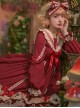 Miss Betty Series Solid Color Daily Spring Autumn Striped V-Neck Red Bow-Knot Decoration Classic Lolita Long-Sleeved Dress