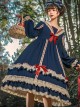 Miss Betty Series Solid Color Daily Spring Autumn Striped V-Neck Red Bow-Knot Decoration Classic Lolita Long-Sleeved Dress