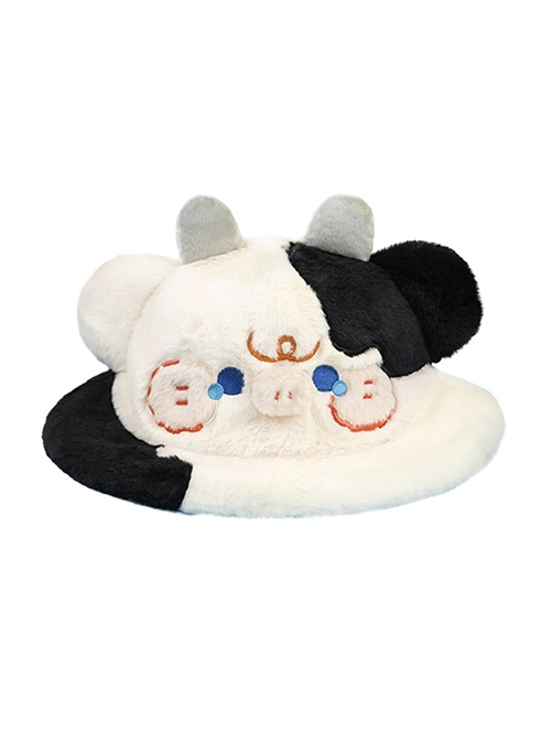 Black White Little Milk Cow Embroidery Cute Plush Sweet Girl Thickened Warm Winter Cold Sweet Lolita Hat