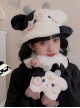 Black White Little Milk Cow Embroidery Cute Plush Sweet Girl Thickened Warm Winter Cold Sweet Lolita Hat