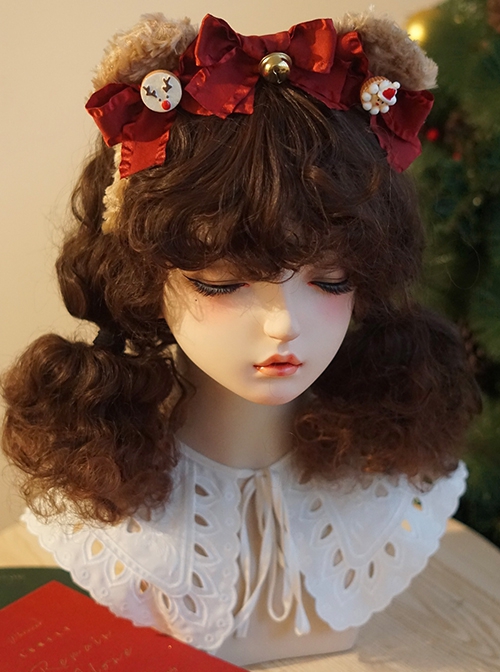 Red Bow-Knot Plush Bear Christmas Ornament Bell Decoration Classic Lolita Headband