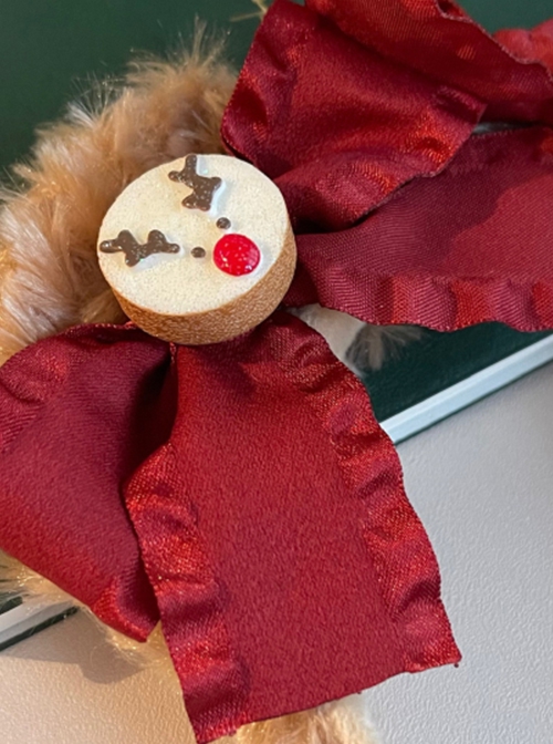 Red Bow-Knot Plush Bear Christmas Ornament Bell Decoration Classic Lolita Headband