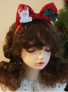 White Little Bear Handmade Christmas Red Big Bow-Knot Classic Lolita Headband