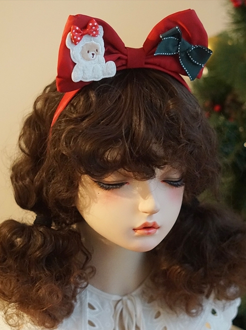 White Little Bear Handmade Christmas Red Big Bow-Knot Classic Lolita Headband