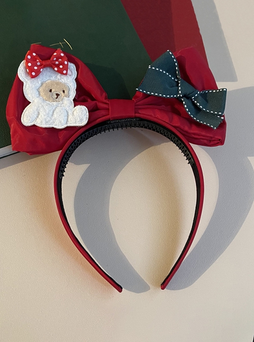 White Little Bear Handmade Christmas Red Big Bow-Knot Classic Lolita Headband