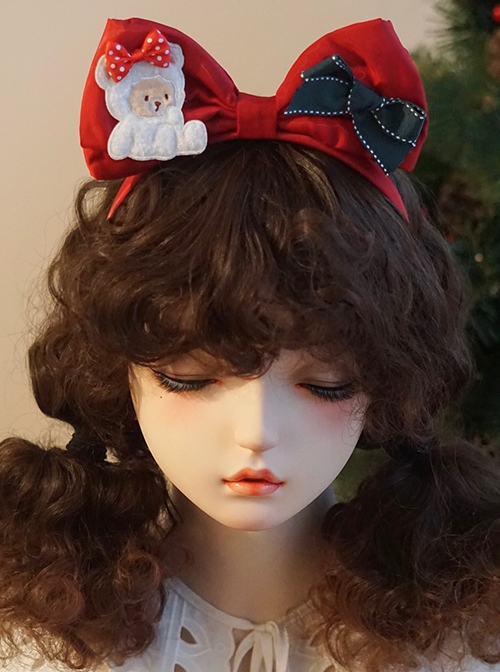 White Little Bear Handmade Christmas Red Big Bow-Knot Classic Lolita Headband