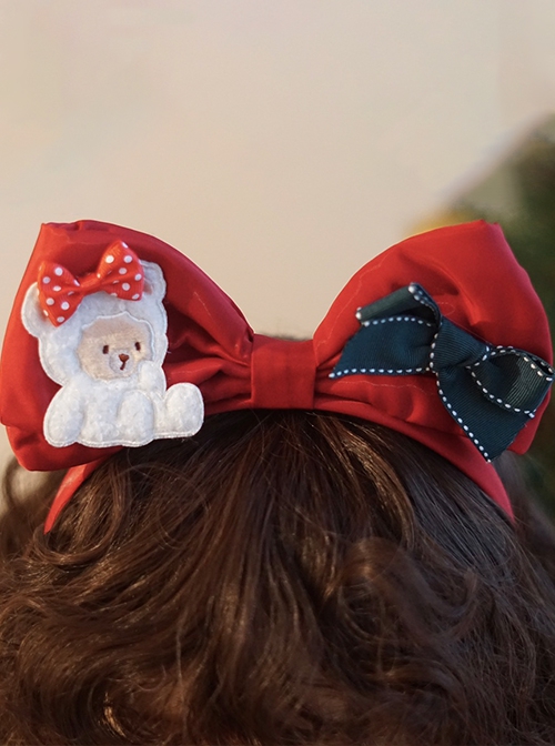 White Little Bear Handmade Christmas Red Big Bow-Knot Classic Lolita Headband