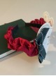 Plaid Heart Embroidery Bear Green Bowknot Red Satin Ribbon Christmas Classic Lolita Headband