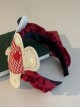 Plaid Heart Embroidery Bear Green Bowknot Red Satin Ribbon Christmas Classic Lolita Headband