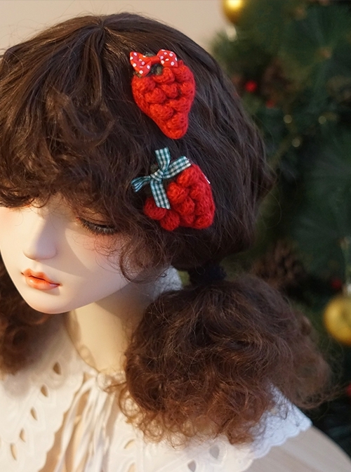 Handmade Red Strawberry Bow-Knot Decoration Christmas Classic Lolita Hair Clip