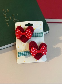 Plush Red Love Polka Dot Bowknot Green Plaid Christmas Classic Lolita Hair Clip