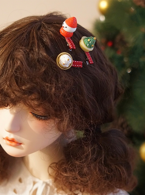 Christmas Tree Cake Strawberry Snowman Simulation Resin Christmas Classic Lolita Hair Clip