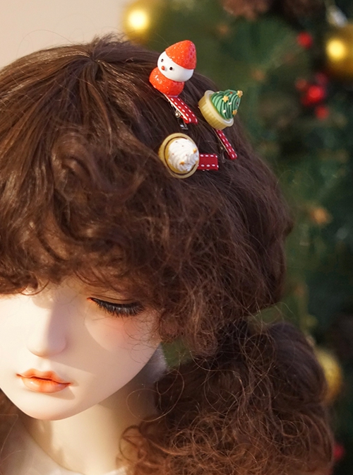 Christmas Tree Cake Strawberry Snowman Simulation Resin Christmas Classic Lolita Hair Clip