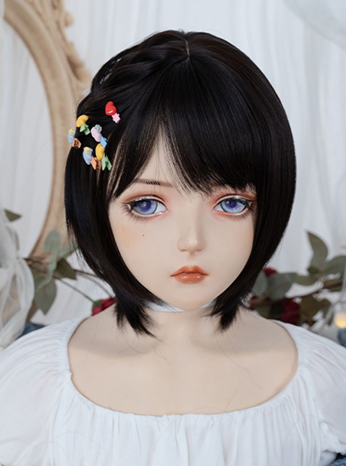 Natural Black Cute Daily Broken Bangs Short Hair Sweet Lolita Wig