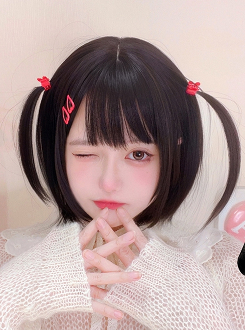 Natural Black Cute Daily Broken Bangs Short Hair Sweet Lolita Wig