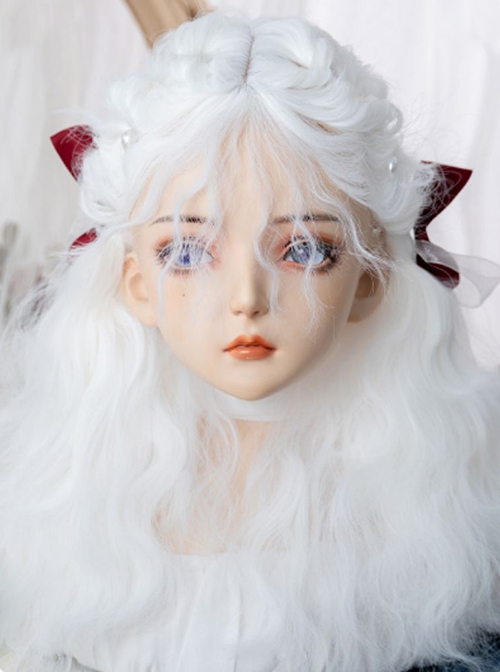 White Daily Natural Curly Bangs Cute Wool Curly Long Curly Hair Sweet Lolita Wig