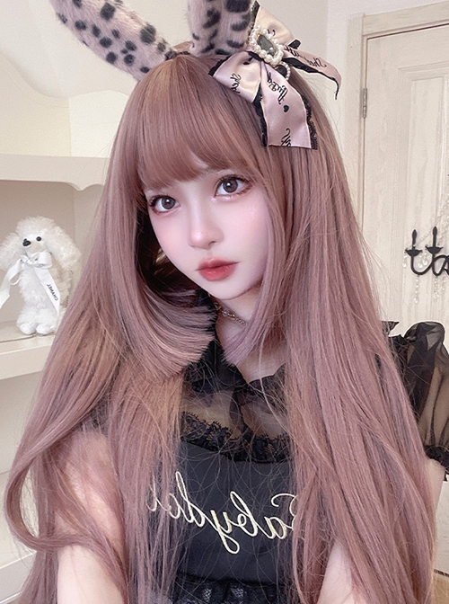 Gray-Pink Natural Simulation Long Straight Hair Classic Lolita Wig