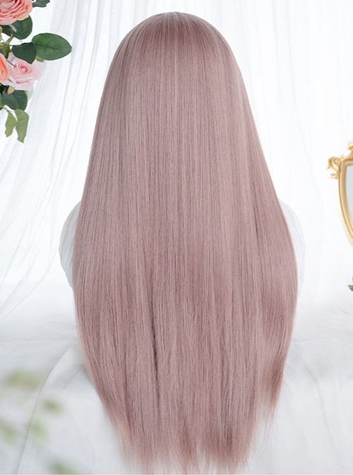 Gray-Pink Natural Simulation Long Straight Hair Classic Lolita Wig