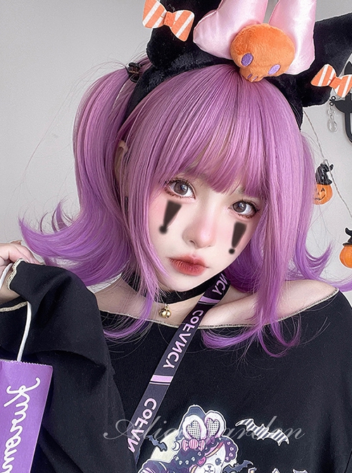 Gradient Purple Eversion Qi Bangs Cute Short Hair Sweet Lolita Wig