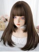 Brown Mixed Color Green Daily Natural Long Straight Hair Air Bangs Classic Lolita Wig