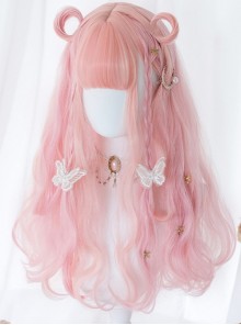 Pink Japanese Soft Girl Cute Gradient Air Bangs Wool Curly Long Curly Hair Sweet Lolita Wig