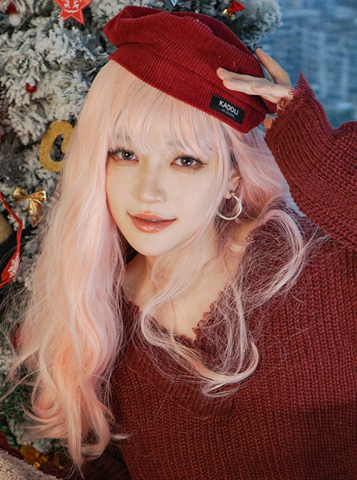 Pink Japanese Soft Girl Cute Gradient Air Bangs Wool Curly Long Curly Hair Sweet Lolita Wig