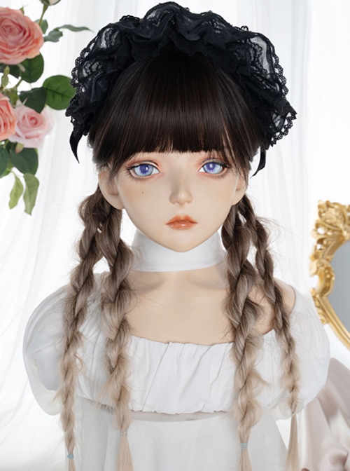 Black Brown Gradient Milk Tea Gold Air Bangs Natural Long Straight Hair Classic Lolita Wig