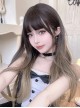 Black Brown Gradient Milk Tea Gold Air Bangs Natural Long Straight Hair Classic Lolita Wig