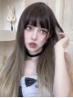 Black Brown Gradient Milk Tea Gold Air Bangs Natural Long Straight Hair Classic Lolita Wig