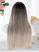 Black Brown Gradient Milk Tea Gold Air Bangs Natural Long Straight Hair Classic Lolita Wig