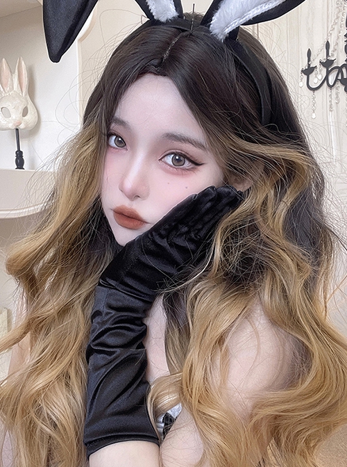 Black Brown Gradient Milk Tea Gold Fashion Middle Part Cute Gradient Long Curly Hair Classic Lolita Wig