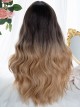 Black Brown Gradient Milk Tea Gold Fashion Middle Part Cute Gradient Long Curly Hair Classic Lolita Wig