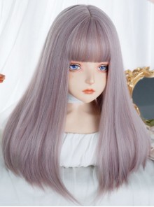 Pink-Purple Mixed Color Cute Japanese Air Bangs Long Straight Hair Classic Lolita Wig