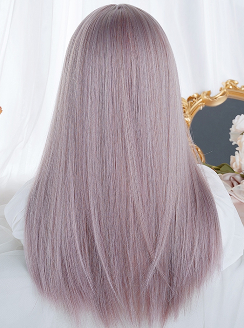 Pink-Purple Mixed Color Cute Japanese Air Bangs Long Straight Hair Classic Lolita Wig