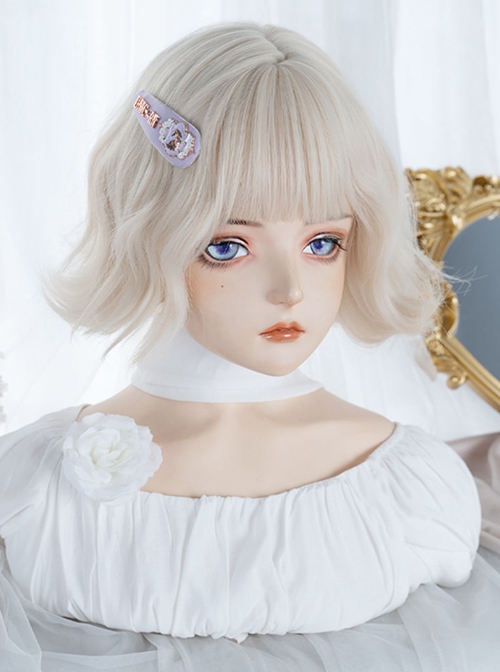 White-Golden Qi Bangs Cute Soft Girl Natural Short Curly Hair Sweet Lolita Wig