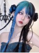 Blue Gradient Mixed Color Daily Natural Broken Bangs Long Straight Hair Punk Lolita Wig