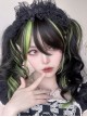 Natural Black Mixed Color Green Gradient Japanese Fashion Long Curly Hair Gothic Lolita Wig