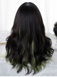 Natural Black Mixed Color Green Gradient Japanese Fashion Long Curly Hair Gothic Lolita Wig