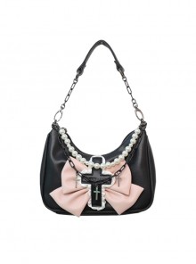 Sweet Cool Pink Bow-Knot Bead Chain Cross Decoration Gothic Lolita Portable Messenger Shoulder Bag