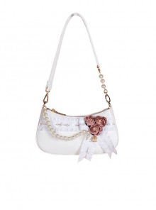Elegant Solid Color Printed Satin Ribbon Flower Bead Chain Decoration Classic Lolita Shoulder Bag