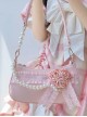 Elegant Solid Color Printed Satin Ribbon Flower Bead Chain Decoration Classic Lolita Shoulder Bag