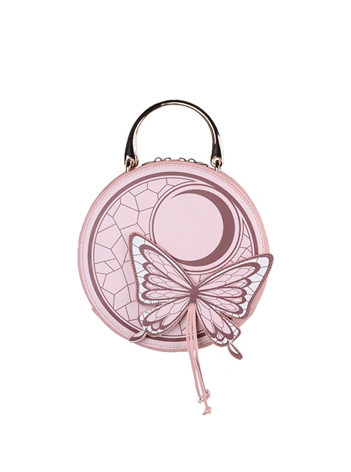 Butterfly Moon Series Vintage Moon Print Butterfly Tassel Decorated Round Bag Classic Lolita Handheld Messenger Bag