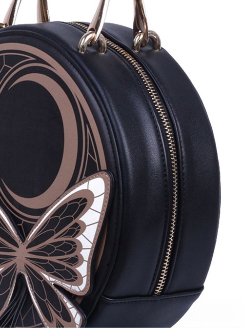 Butterfly Moon Series Vintage Moon Print Butterfly Tassel Decorated Round Bag Classic Lolita Handheld Messenger Bag