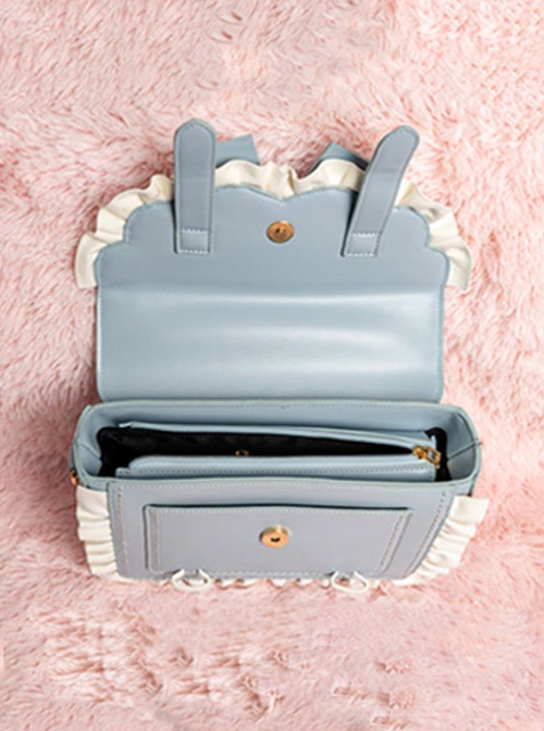 Sugar Cube Cream Series White Ruffles Bowknot Pure Color Square Bag Classic Lolita Bag