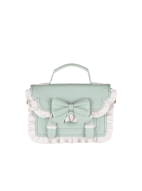 Sugar Cube Cream Series White Ruffles Bowknot Pure Color Square Bag Classic Lolita Bag