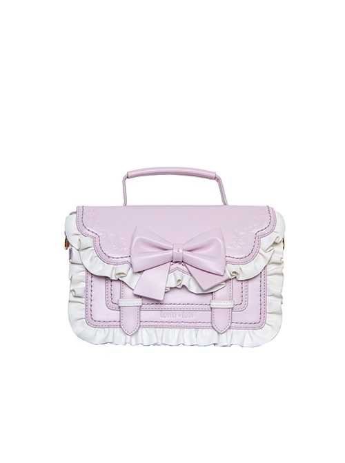 Sugar Cube Cream Series White Ruffles Bowknot Pure Color Square Bag Classic Lolita Bag